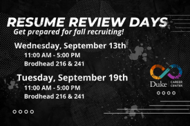 General Resume Review Day event flyer with dates and times.